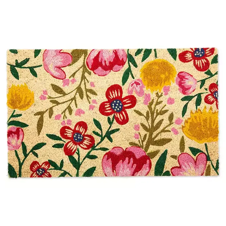 Doormats-Kirklands Home Bright Summer Blossoms Coir Doormat