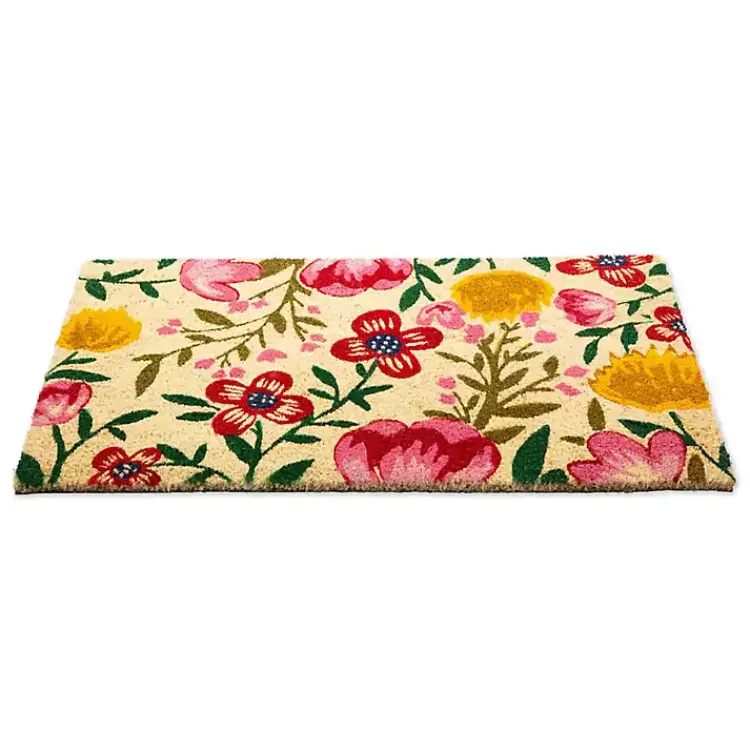Doormats-Kirklands Home Bright Summer Blossoms Coir Doormat
