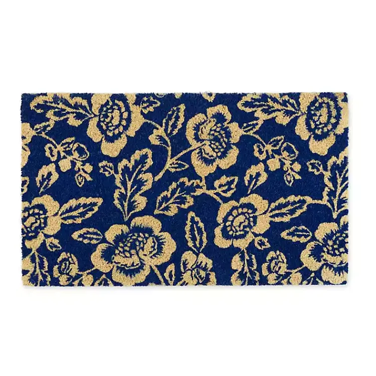 Doormats-Kirklands Home Blue Peonies Coir Doormat