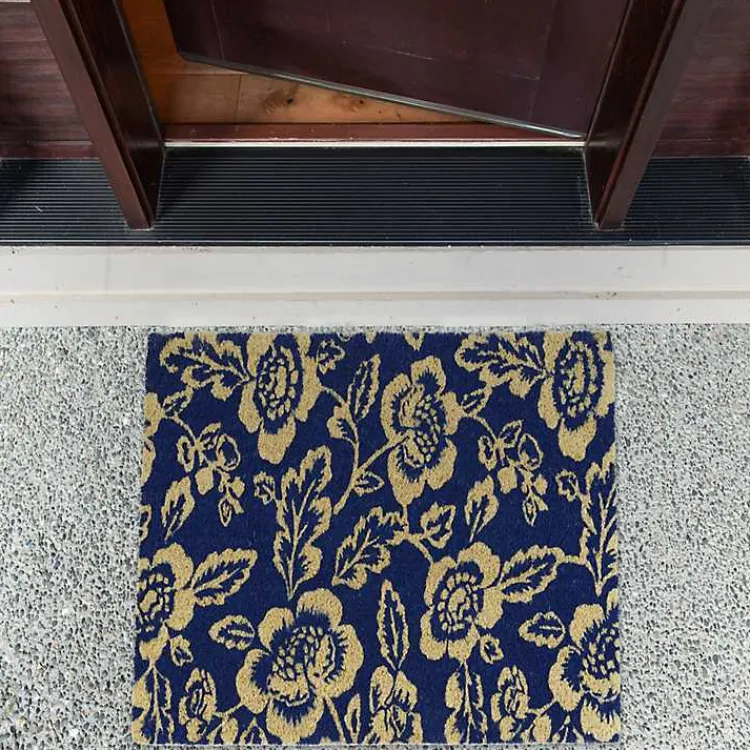 Doormats-Kirklands Home Blue Peonies Coir Doormat