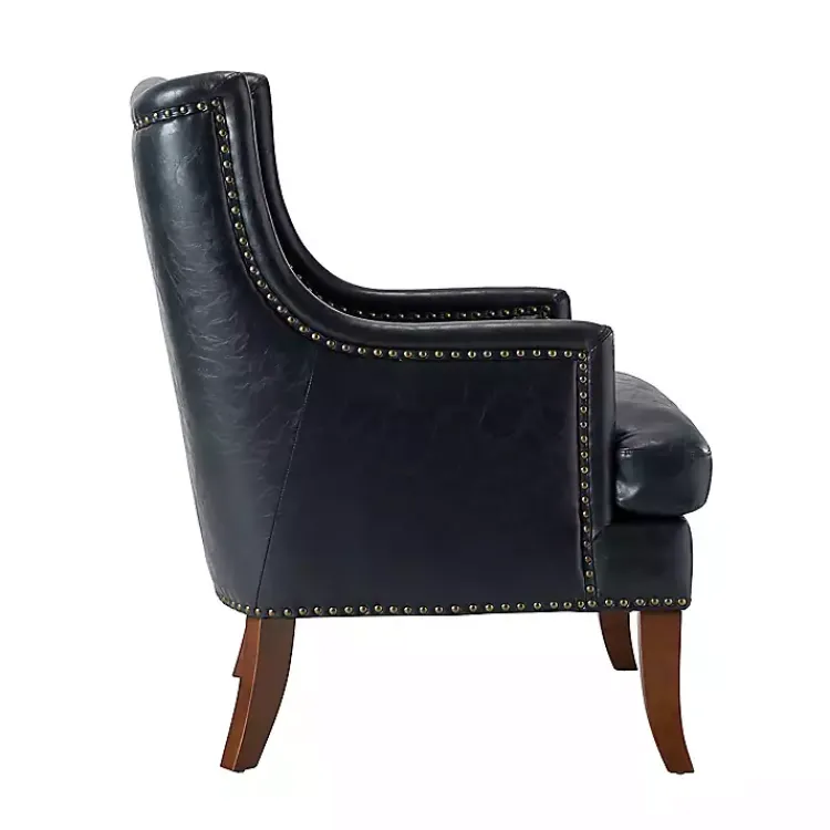 Accent Chairs-Kirklands Home Navy Faux Leather Wingback Accent Chair Blue
