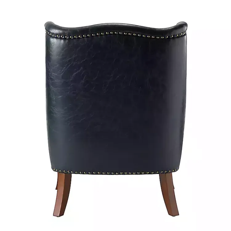 Accent Chairs-Kirklands Home Navy Faux Leather Wingback Accent Chair Blue