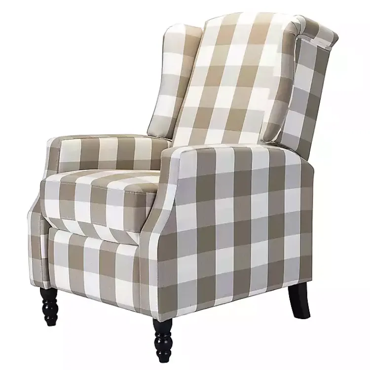 Accent Chairs-Kirklands Home Beige Windowpane Plaid Recliner