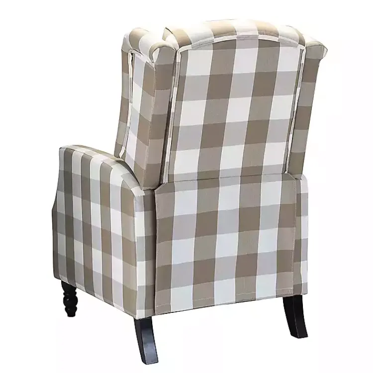 Accent Chairs-Kirklands Home Beige Windowpane Plaid Recliner