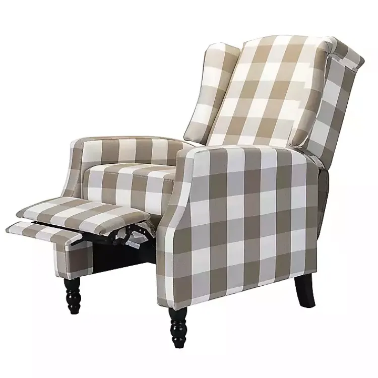 Accent Chairs-Kirklands Home Beige Windowpane Plaid Recliner