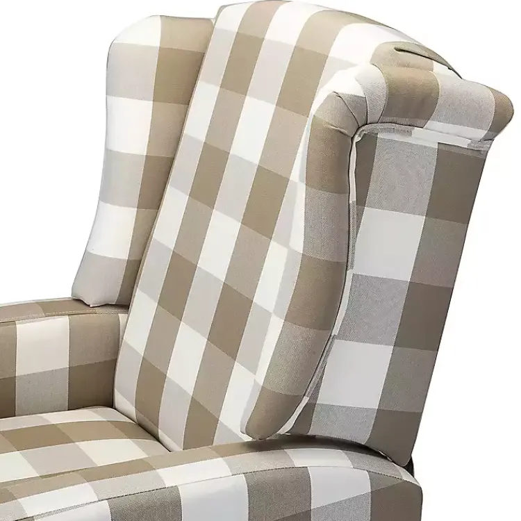 Accent Chairs-Kirklands Home Beige Windowpane Plaid Recliner