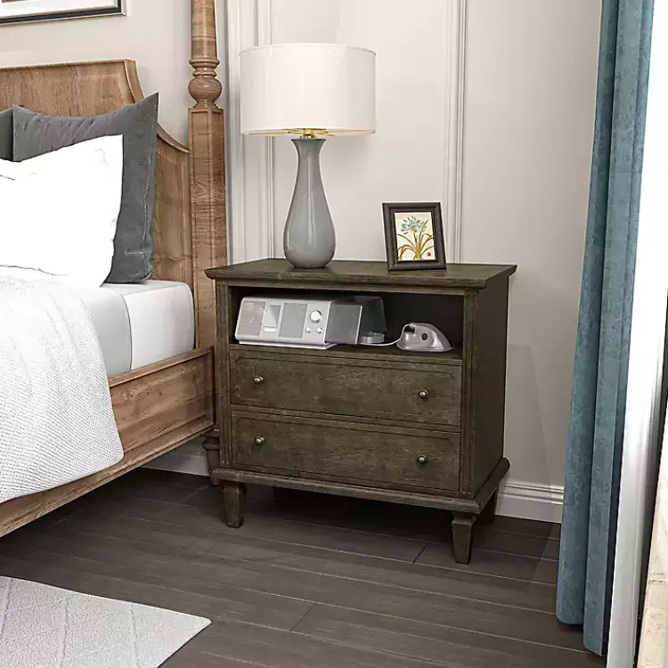 Nightstands-Kirklands Home Ash 2-Drawer Wood Nightstand Brown