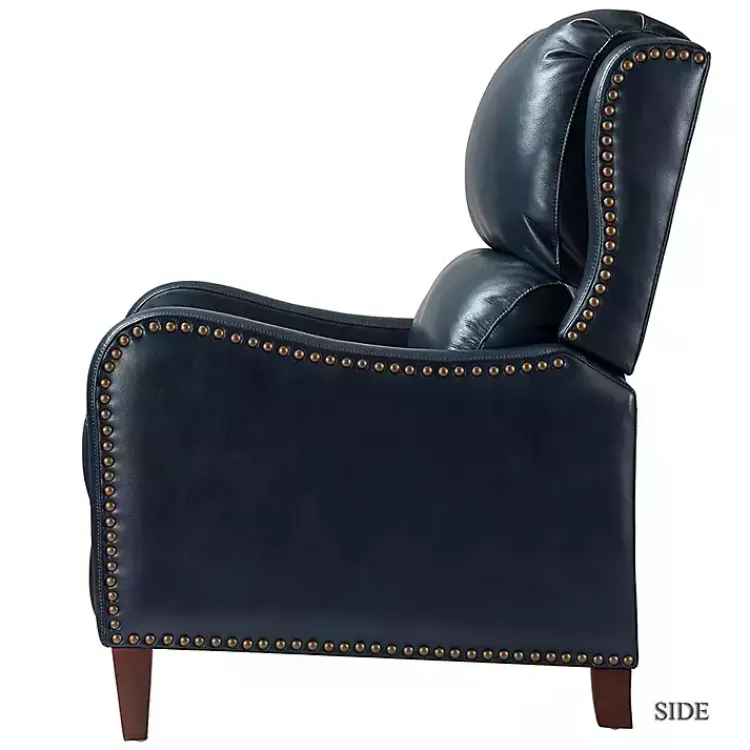 Accent Chairs-Kirklands Home Navy Leather Nailhead Traditional Recliner Blue