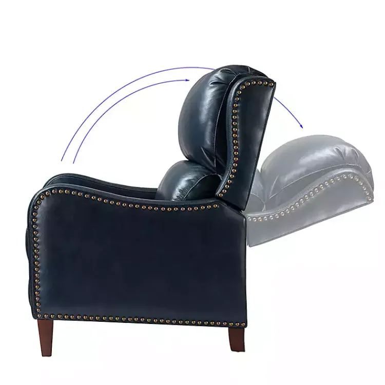 Accent Chairs-Kirklands Home Navy Leather Nailhead Traditional Recliner Blue