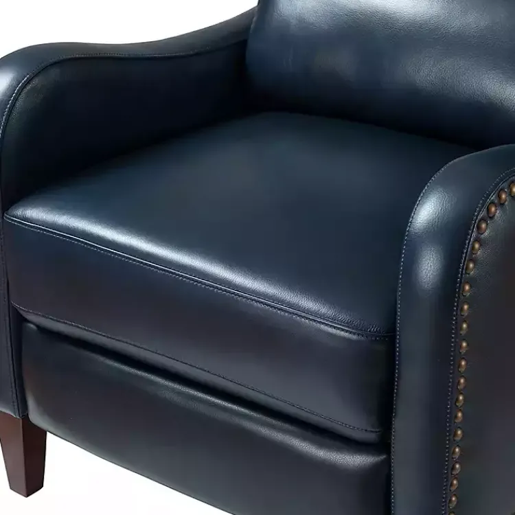 Accent Chairs-Kirklands Home Navy Leather Nailhead Traditional Recliner Blue