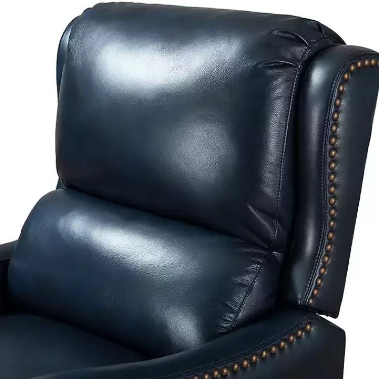 Accent Chairs-Kirklands Home Navy Leather Nailhead Traditional Recliner Blue