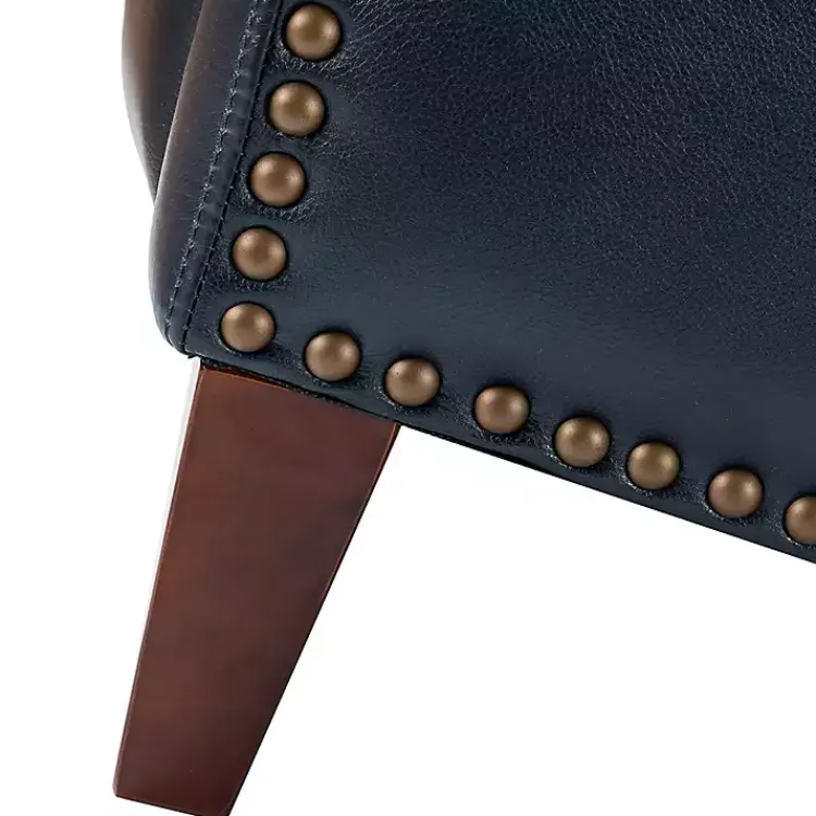 Accent Chairs-Kirklands Home Navy Leather Nailhead Traditional Recliner Blue