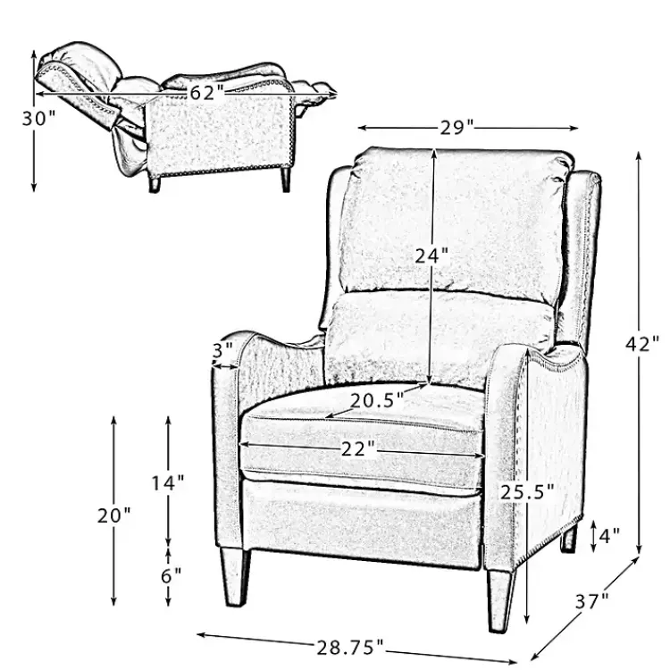 Accent Chairs-Kirklands Home Navy Leather Nailhead Traditional Recliner Blue