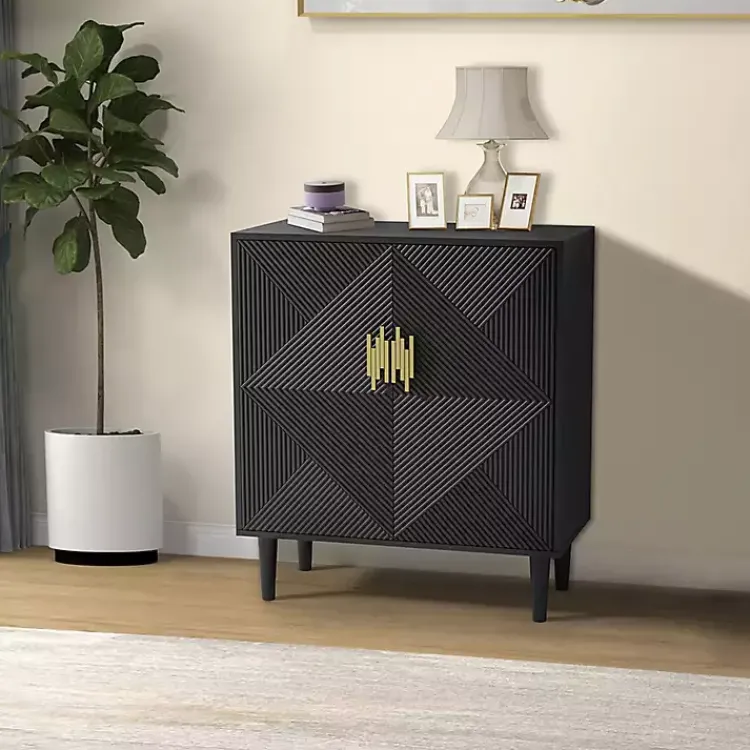 Cabinets & Sideboards-Kirklands Home Geometric Gold Handle Cabinet Black
