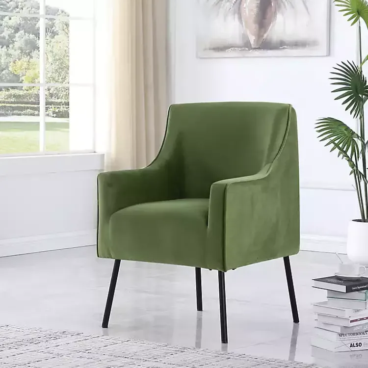 Accent Chairs-Kirklands Home Velvet Upholstered Black Legs Accent Chair Green
