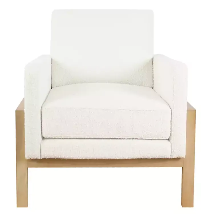 Accent Chairs-Kirklands Home Boucle Wood Frame Accent Chair White