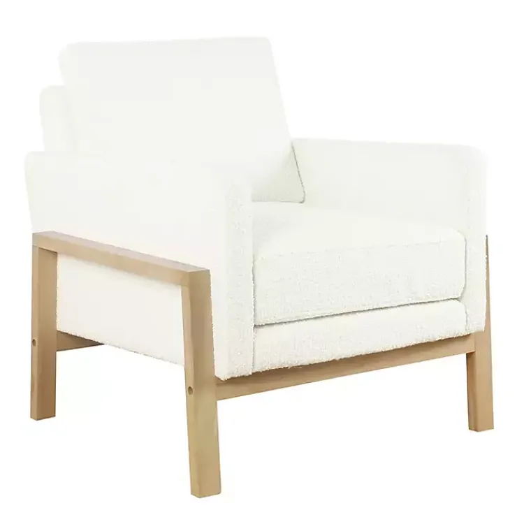 Accent Chairs-Kirklands Home Boucle Wood Frame Accent Chair White