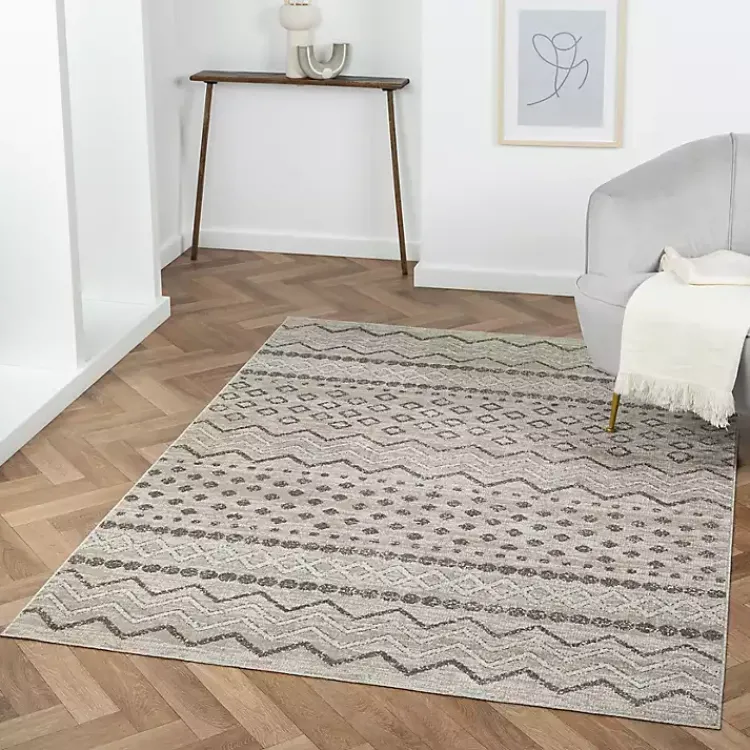 Area Rugs-Kirklands Home Beige Geometric Stripe Washable Area Rug, 5x7