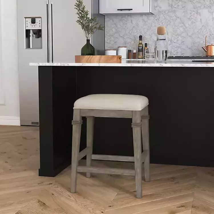 Bar Stools & Counter Height Stools-Kirklands Home Distressed Gray and Beige Counter Stool