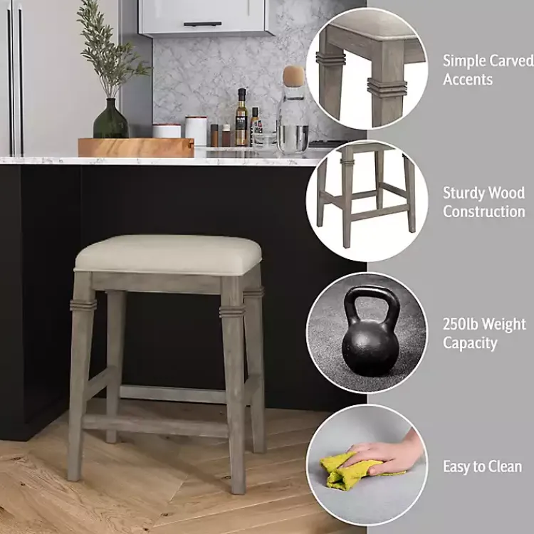 Bar Stools & Counter Height Stools-Kirklands Home Distressed Gray and Beige Counter Stool