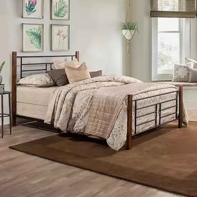 Beds & Headboards-Kirklands Home Weathered Brown Farmhouse Queen Bed