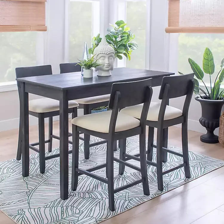 Dining Sets-Kirklands Home Charcoal Wood Upholstered 5-pc. Dining Set Gray