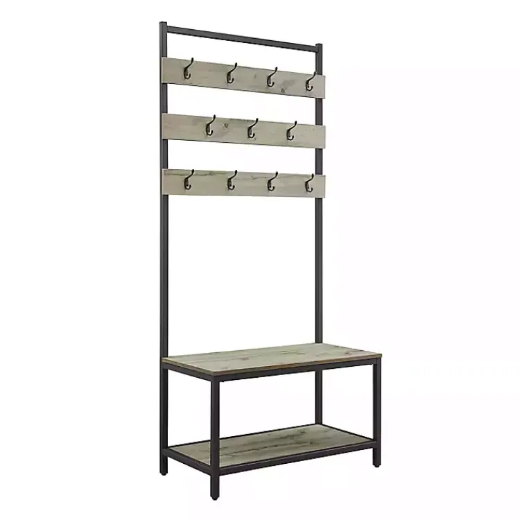 Entryway Furniture-Kirklands Home and Black Wood Bench Hall Tree Gray