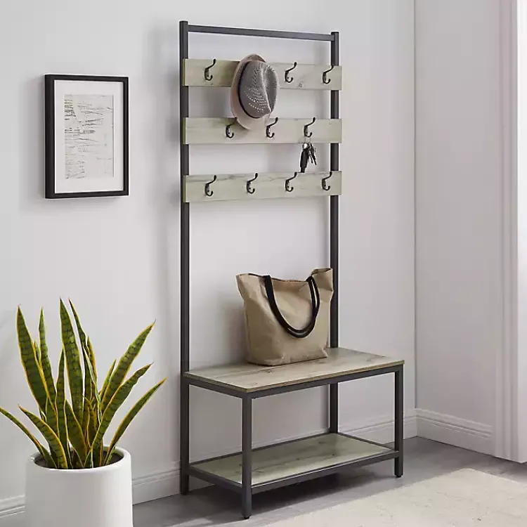 Entryway Furniture-Kirklands Home and Black Wood Bench Hall Tree Gray