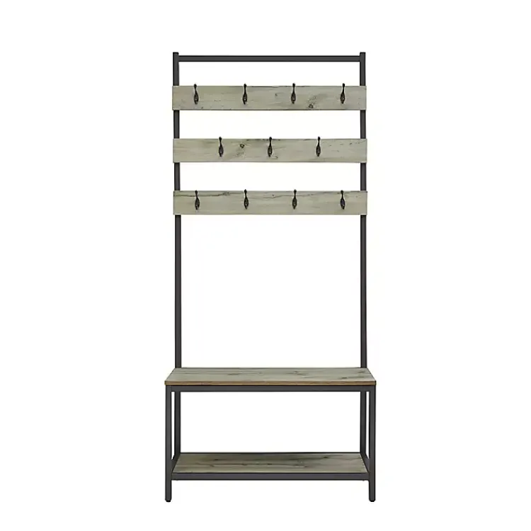 Entryway Furniture-Kirklands Home and Black Wood Bench Hall Tree Gray