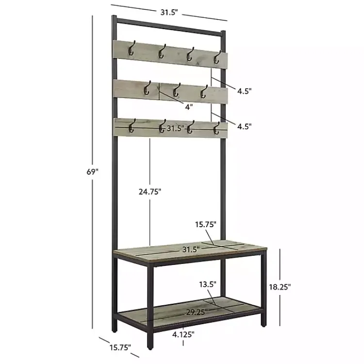 Entryway Furniture-Kirklands Home and Black Wood Bench Hall Tree Gray