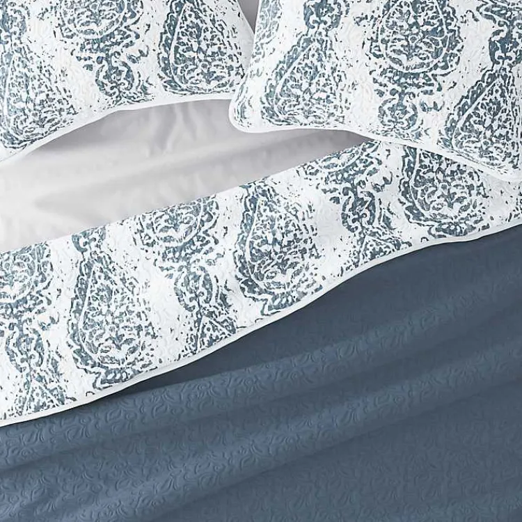 Quilts-Kirklands Home Blue Damask Reversible 3-pc. Queen Quilt Set