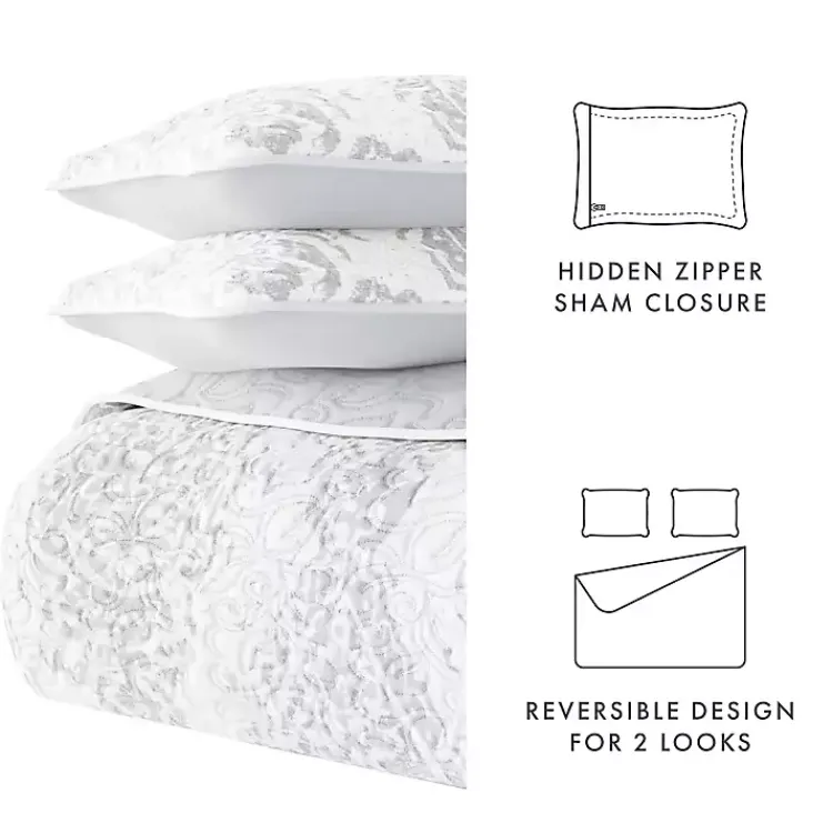 Quilts-Kirklands Home Gray Damask Reversible 2-pc. Twin Quilt Set