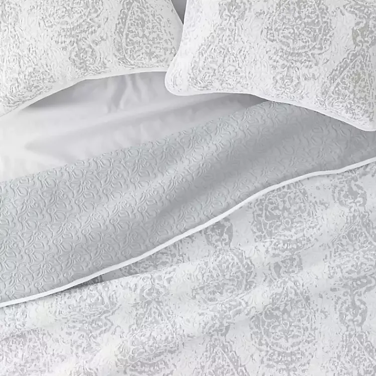 Quilts-Kirklands Home Gray Damask Reversible 3-pc. Queen Quilt Set