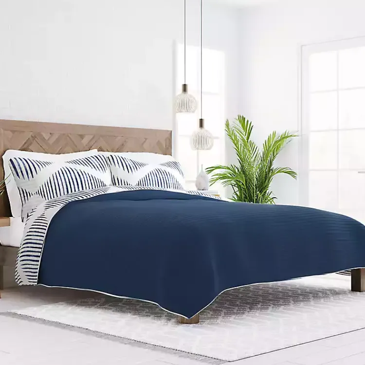 Quilts-Kirklands Home Navy Diamond Line Reversible 3-pc. Queen Quilt Set