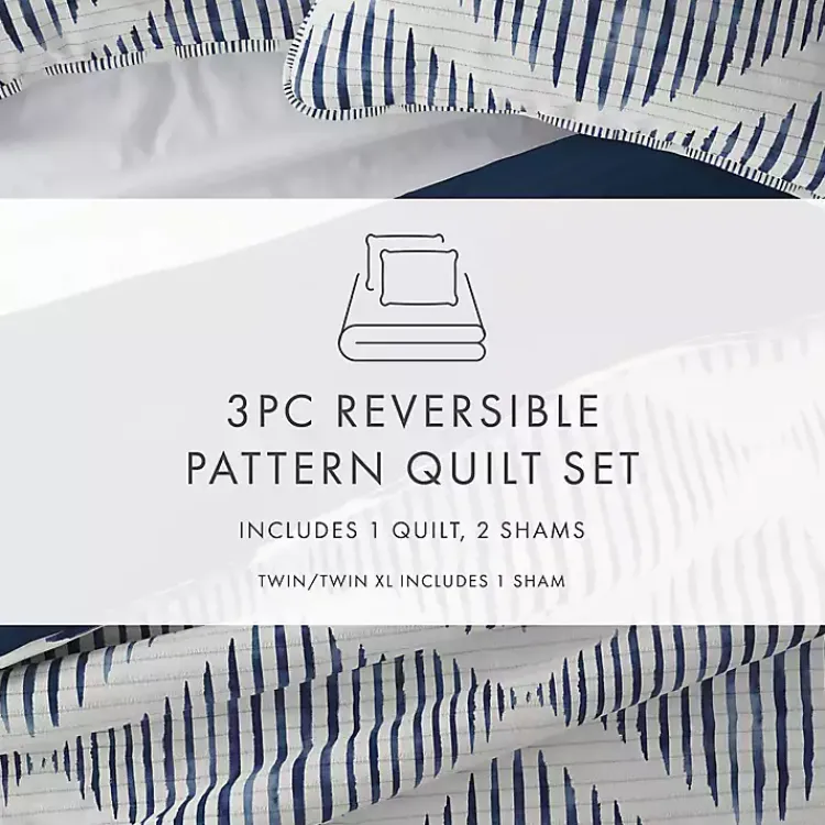 Quilts-Kirklands Home Navy Diamond Line Reversible 3-pc. King Quilt Set