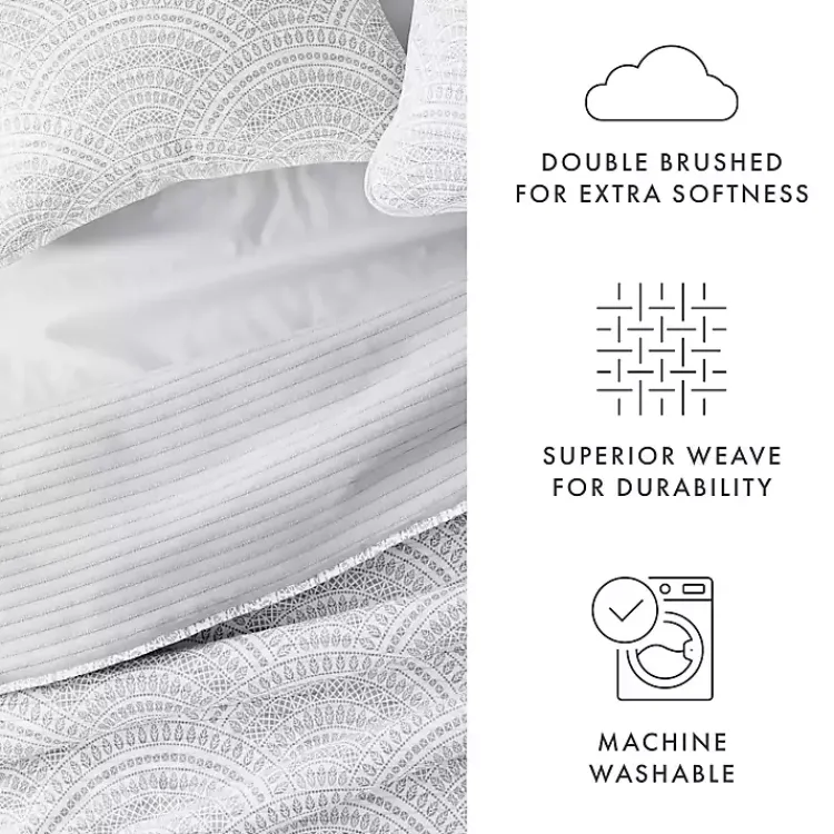 Quilts-Kirklands Home Gray Scalloped Reversible 3-pc. King Quilt Set