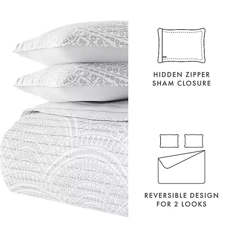 Quilts-Kirklands Home Gray Scalloped Reversible 3-pc. King Quilt Set