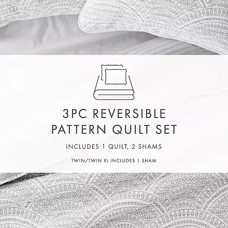 Quilts-Kirklands Home Gray Scalloped Reversible 3-pc. King Quilt Set