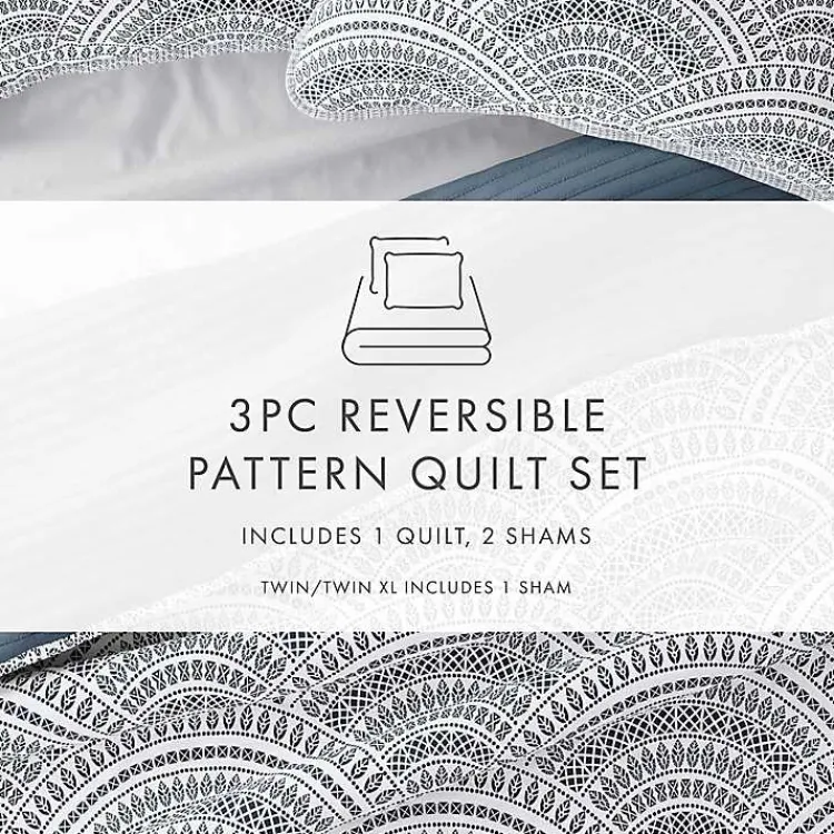 Quilts-Kirklands Home Blue Scalloped Reversible 3-pc. Queen Quilt Set