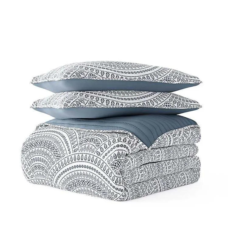 Quilts-Kirklands Home Blue Scalloped Reversible 3-pc. King Quilt Set