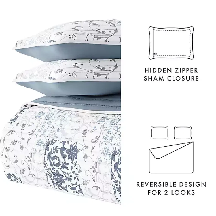 Quilts-Kirklands Home Blue Patchwork Reversible 3-pc. Queen Quilt Set