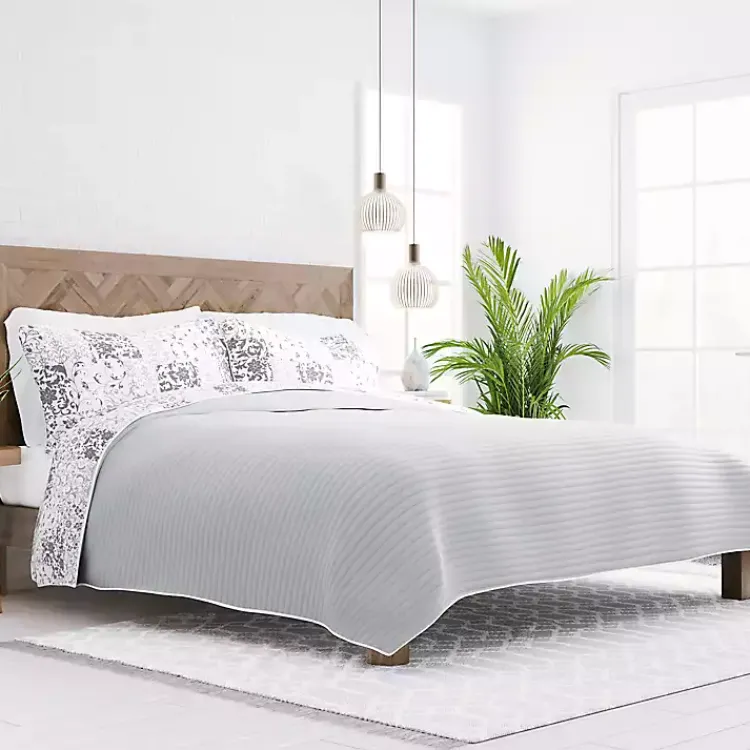 Quilts-Kirklands Home Gray Patchwork Reversible 3-pc. Queen Quilt Set