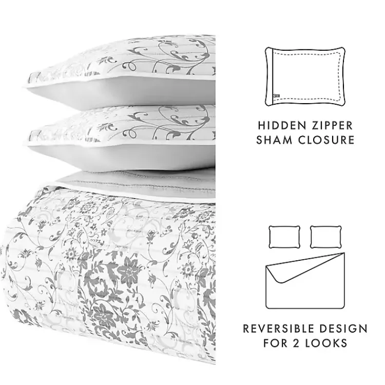 Quilts-Kirklands Home Gray Patchwork Reversible 3-pc. King Quilt Set