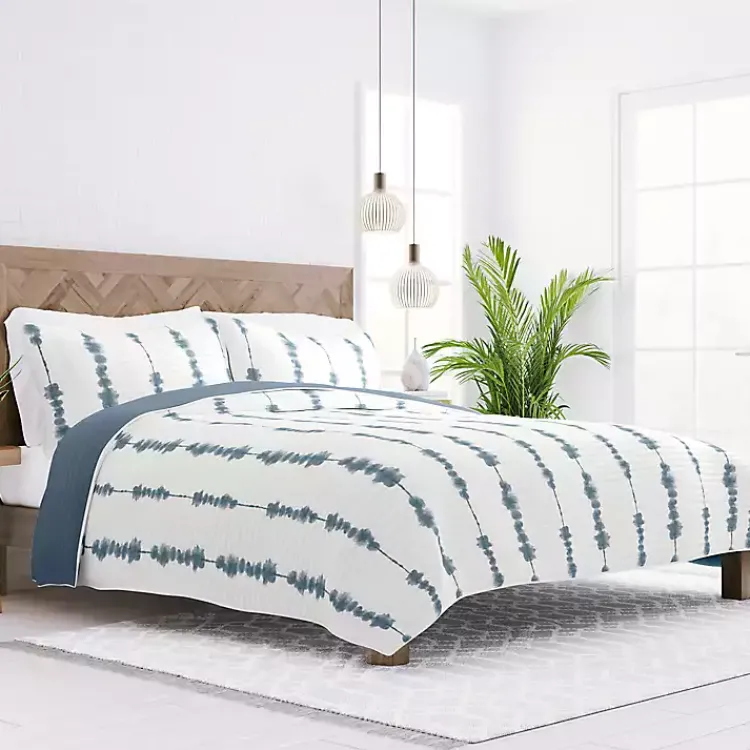 Quilts-Kirklands Home Blue Shibori Reversible 3-pc. Queen Quilt Set