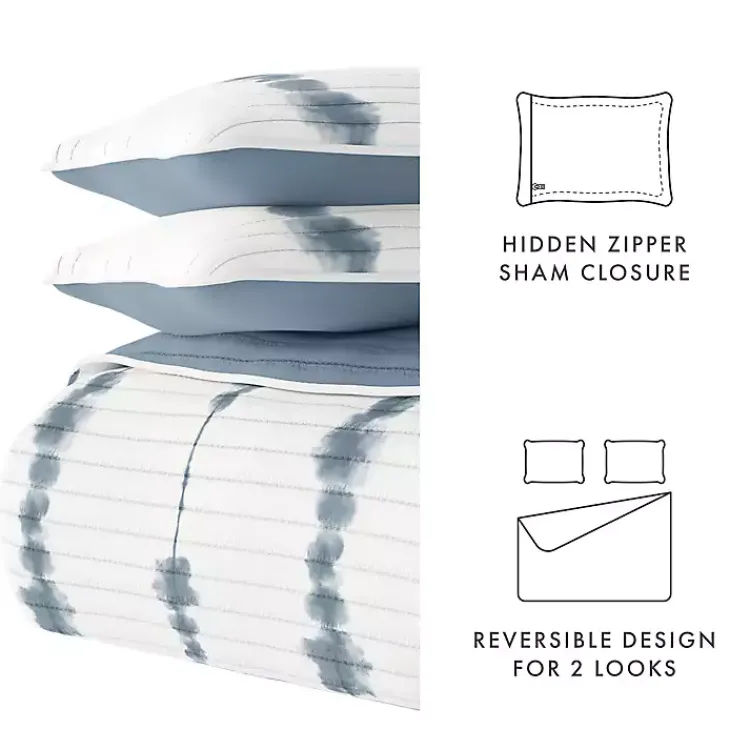 Quilts-Kirklands Home Blue Shibori Reversible 3-pc. Queen Quilt Set