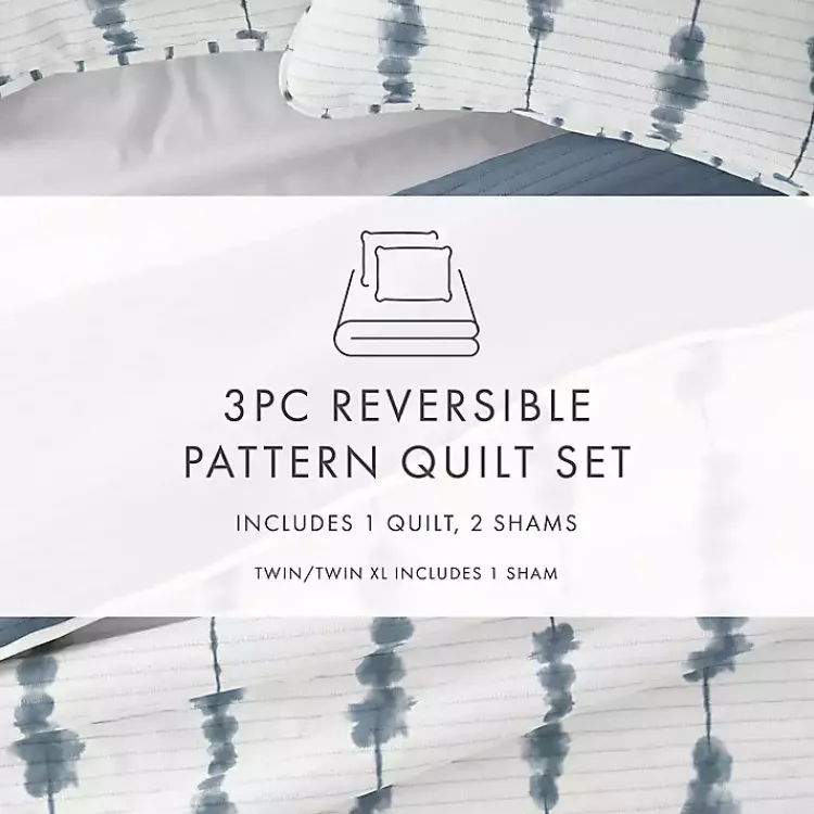Quilts-Kirklands Home Blue Shibori Reversible 3-pc. Queen Quilt Set