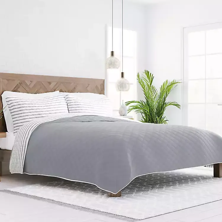 Quilts-Kirklands Home Gray Striped Reversible 2-pc. Twin Quilt Set
