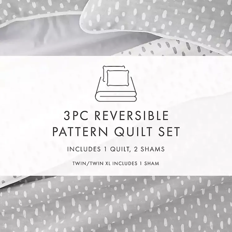 Quilts-Kirklands Home Gray Dotted Reversible 3-pc. King Quilt Set