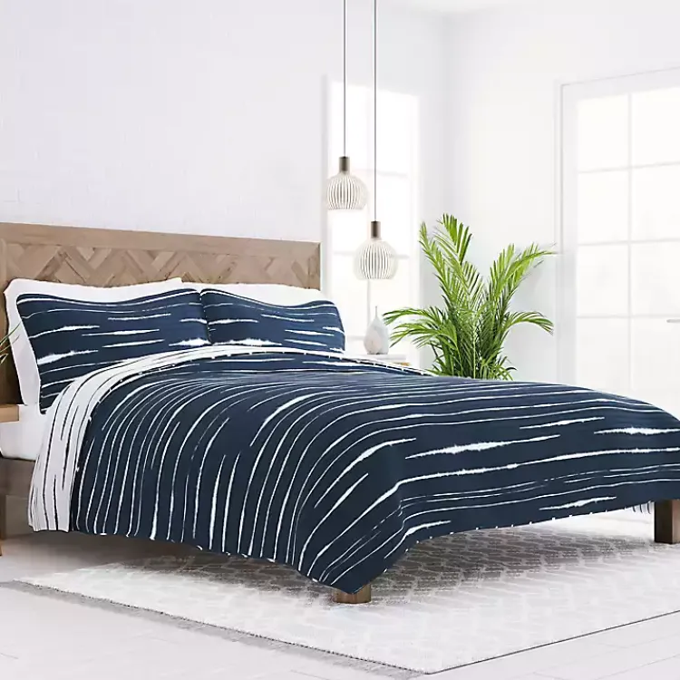 Quilts-Kirklands Home Navy Linear Reversible 3-pc. King Quilt Set