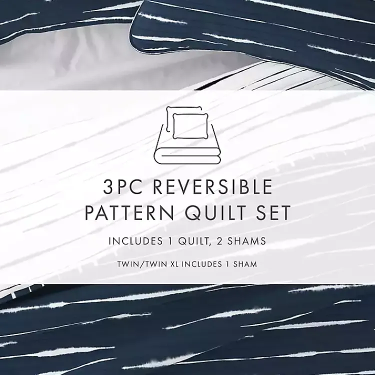 Quilts-Kirklands Home Navy Linear Reversible 3-pc. King Quilt Set